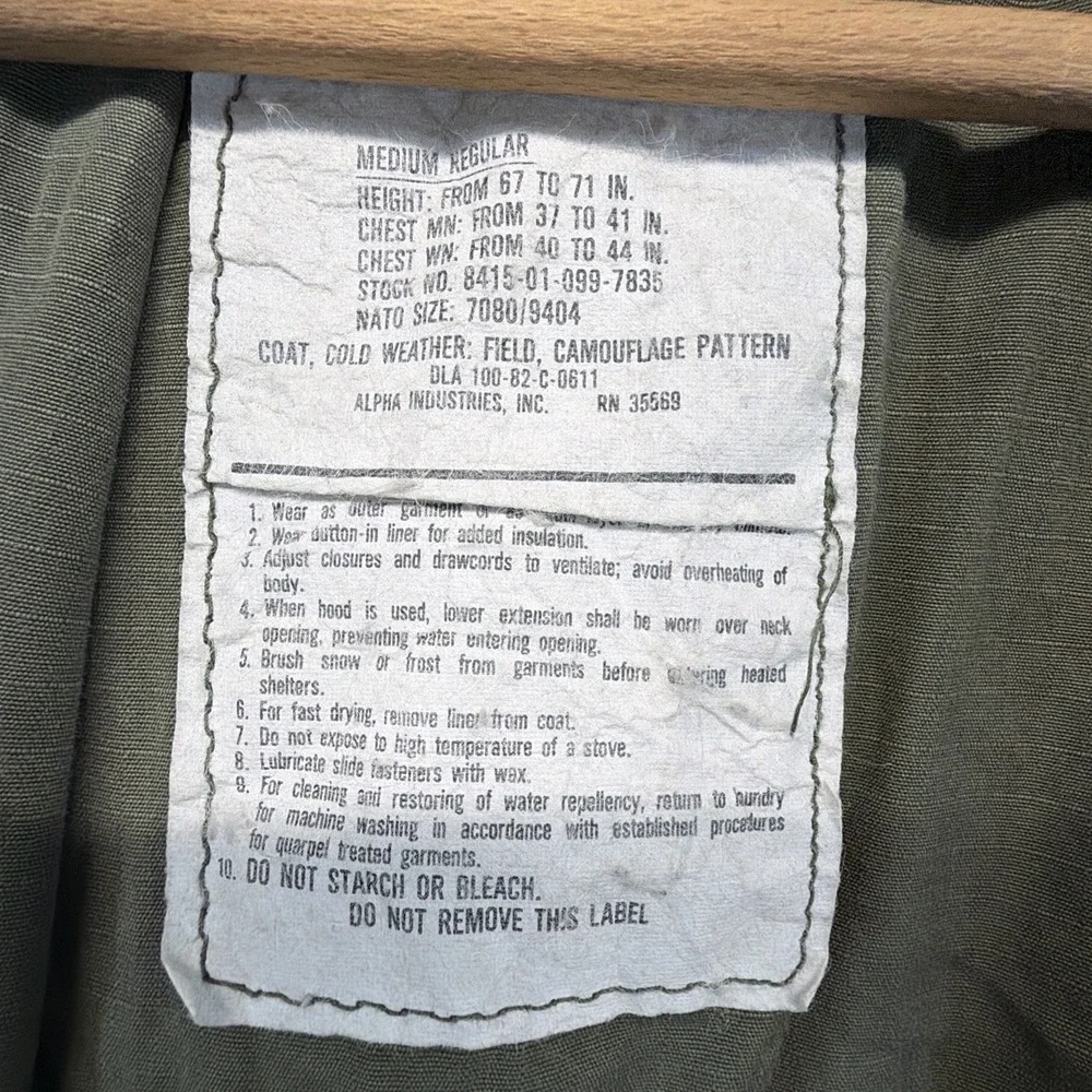 Vintage Alpha Industries M65 Field Jacket Mens Medium Woodland Camo 80s US Army
